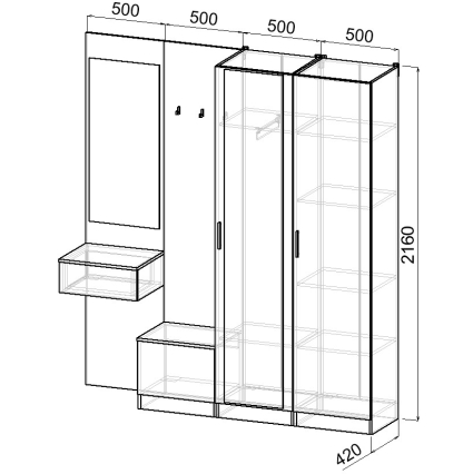 Набор мебели для прихожей "Марсель-111" МР 01-111 В2160 Ш2000 Г420 (ЛДСП Белый премиум) Набор мебели для прихожей "Марсель-111" МР 01-111 В2160 Ш2000 Г420 (ЛДСП Белый премиум)
